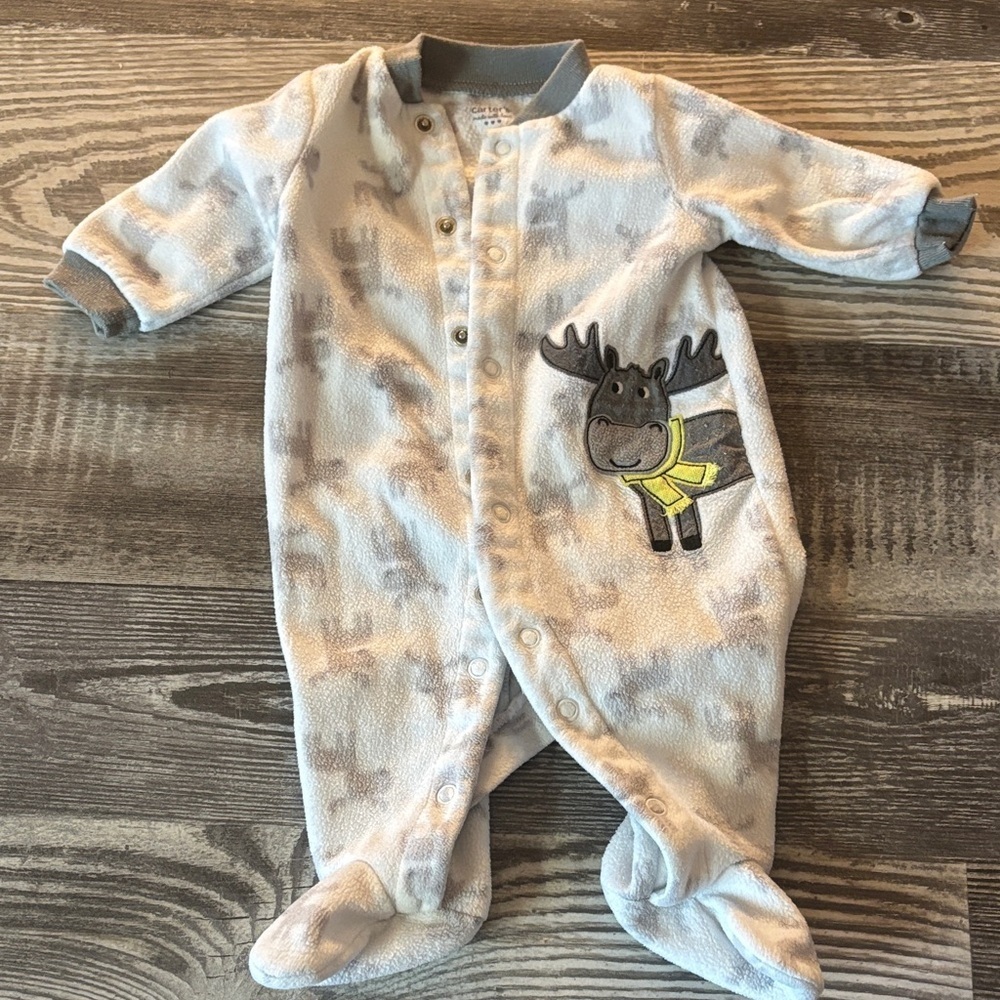 Cozy Gray Moose Fleece Print Kids Sleeper